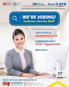 Lowongan kerja bank BTN costumer service Juli-Agustus 2023
