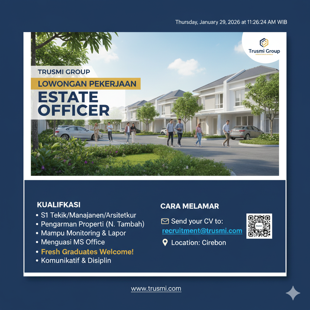 Poster Lowongan Kerja Estate Officer Trusmi Group Cirebon 2026