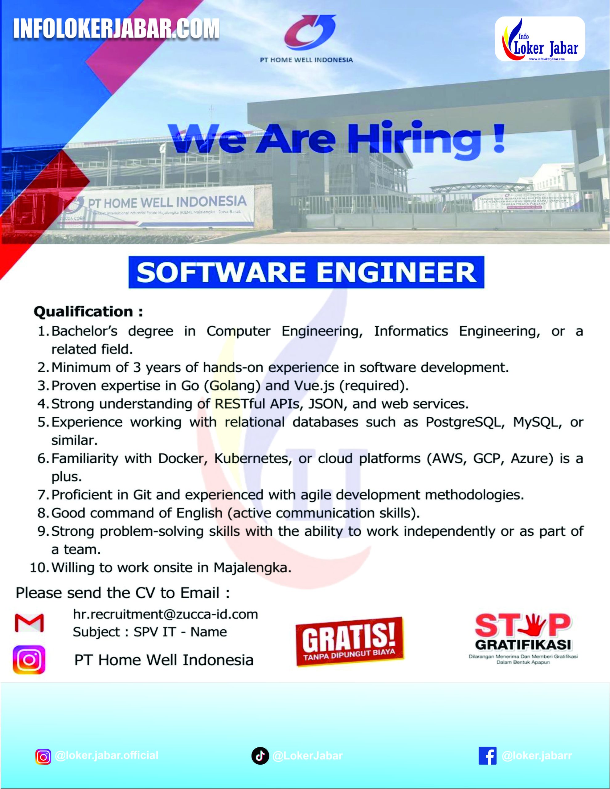Masukkan gambar poster lowongan dengan alt text: "Poster Lowongan Kerja Software Engineer PT Home Well Indonesia Majalengka