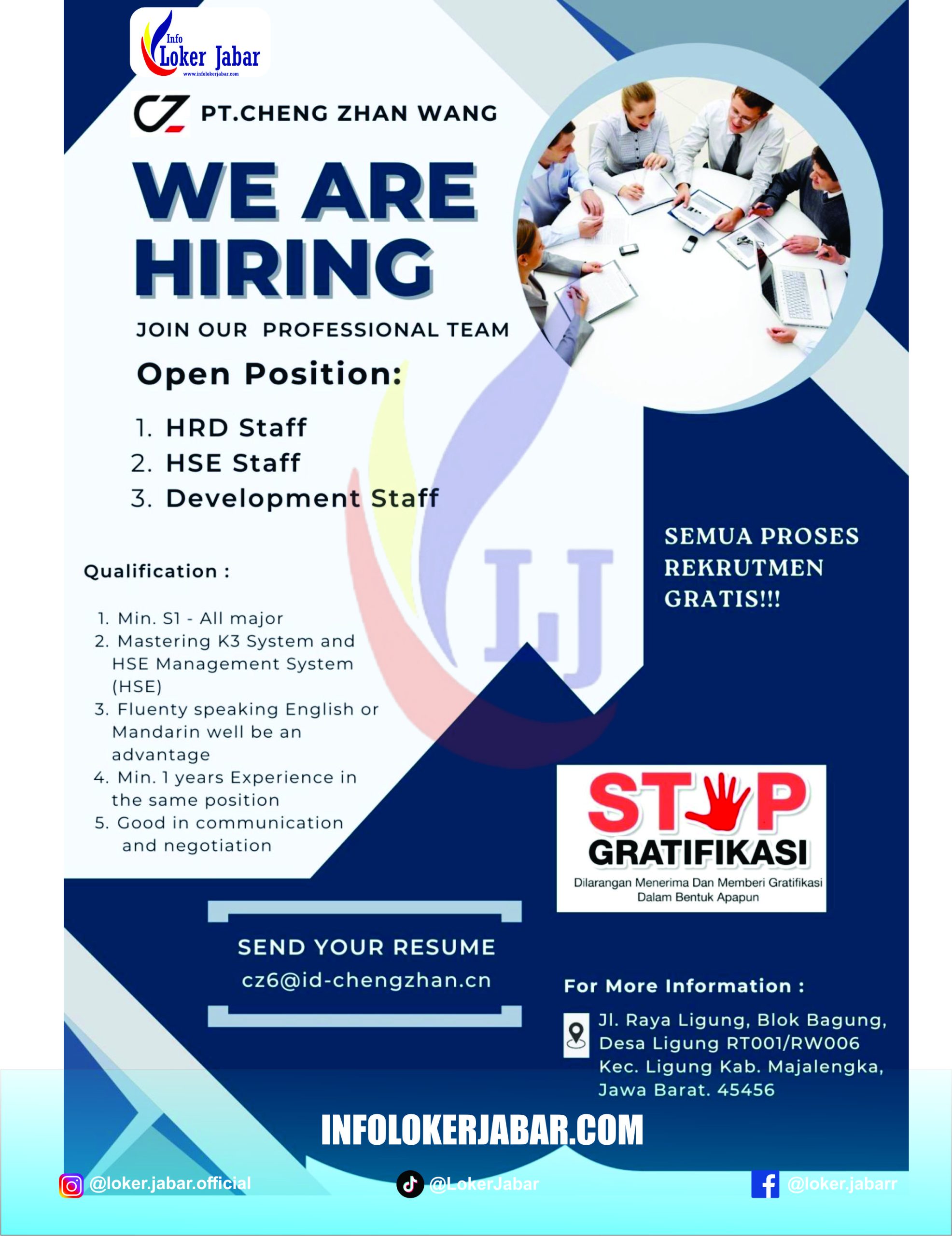 Lowongan Kerja HRD HSE Development Staff PT Cheng Zhan Wang Majalengka