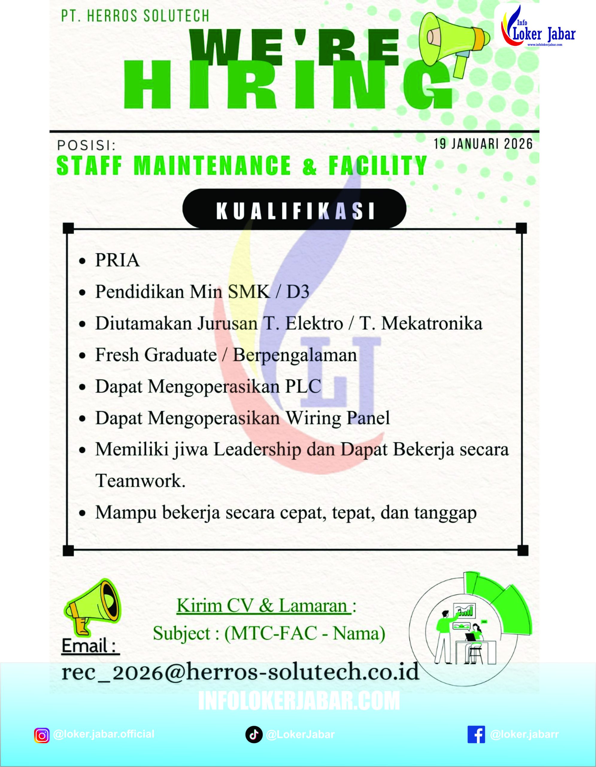 Poster Lowongan Kerja Staff Maintenance & Facility PT Herros Solutech Januari 2026