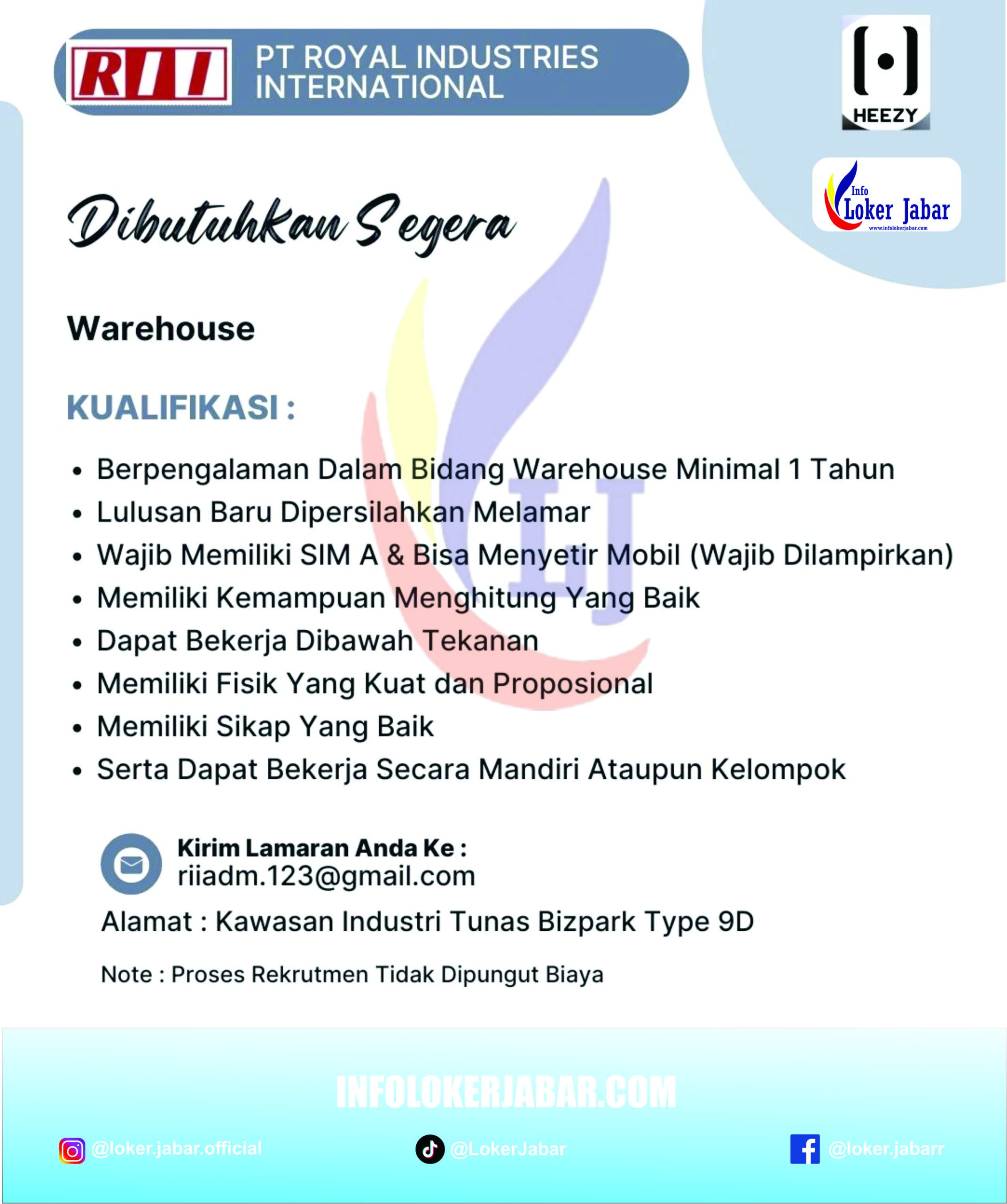 Poster Lowongan Kerja Warehouse PT Royal Industries International