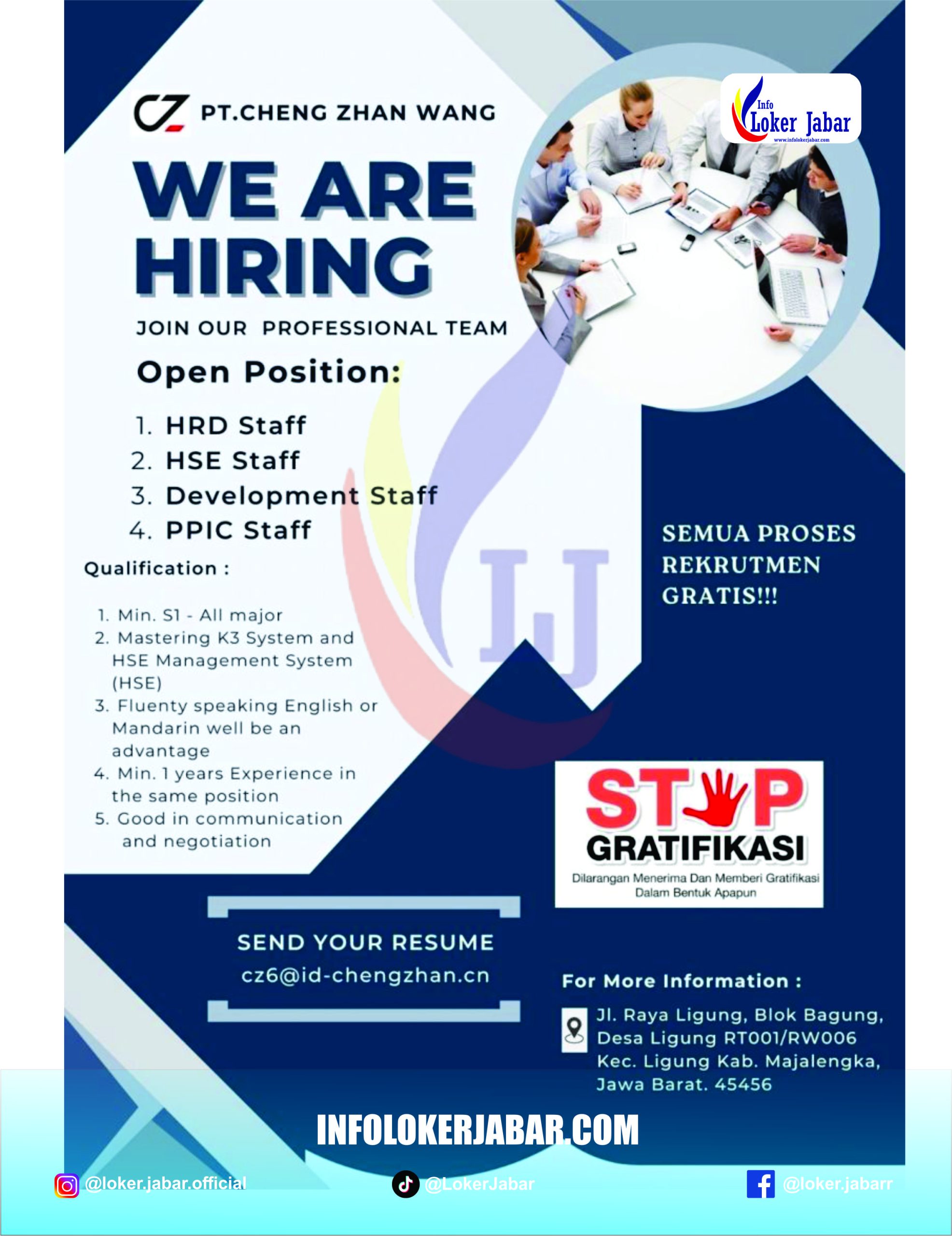 Poster Rekrutmen PT Cheng Zhan Wang Majalengka