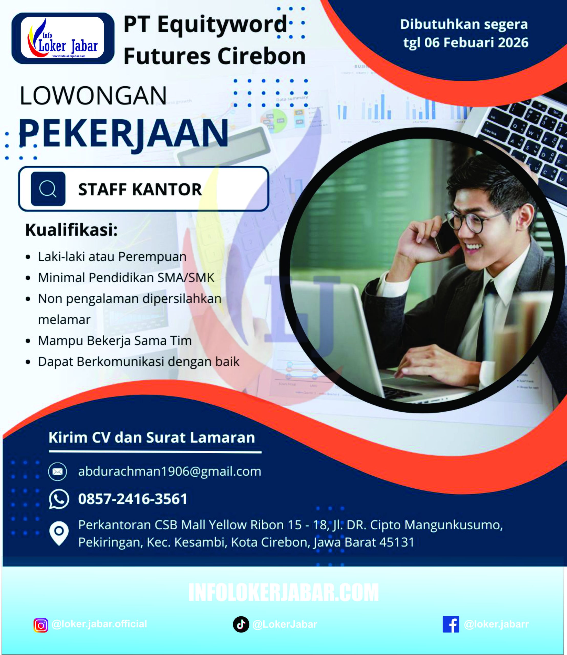 Poster Lowongan Kerja Staff Kantor PT Equityworld Futures Cirebon 2026