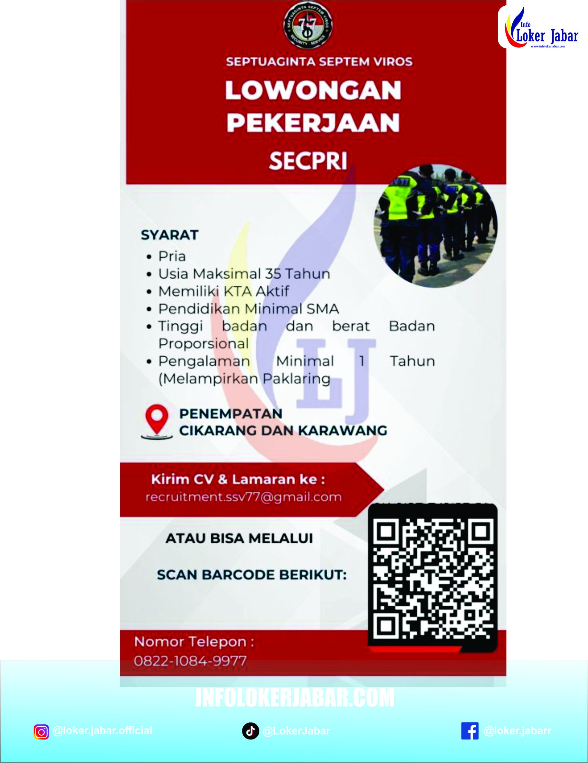 Poster Lowongan Kerja Security PT Septuaginta Septem Viros Cikarang Karawang 2026