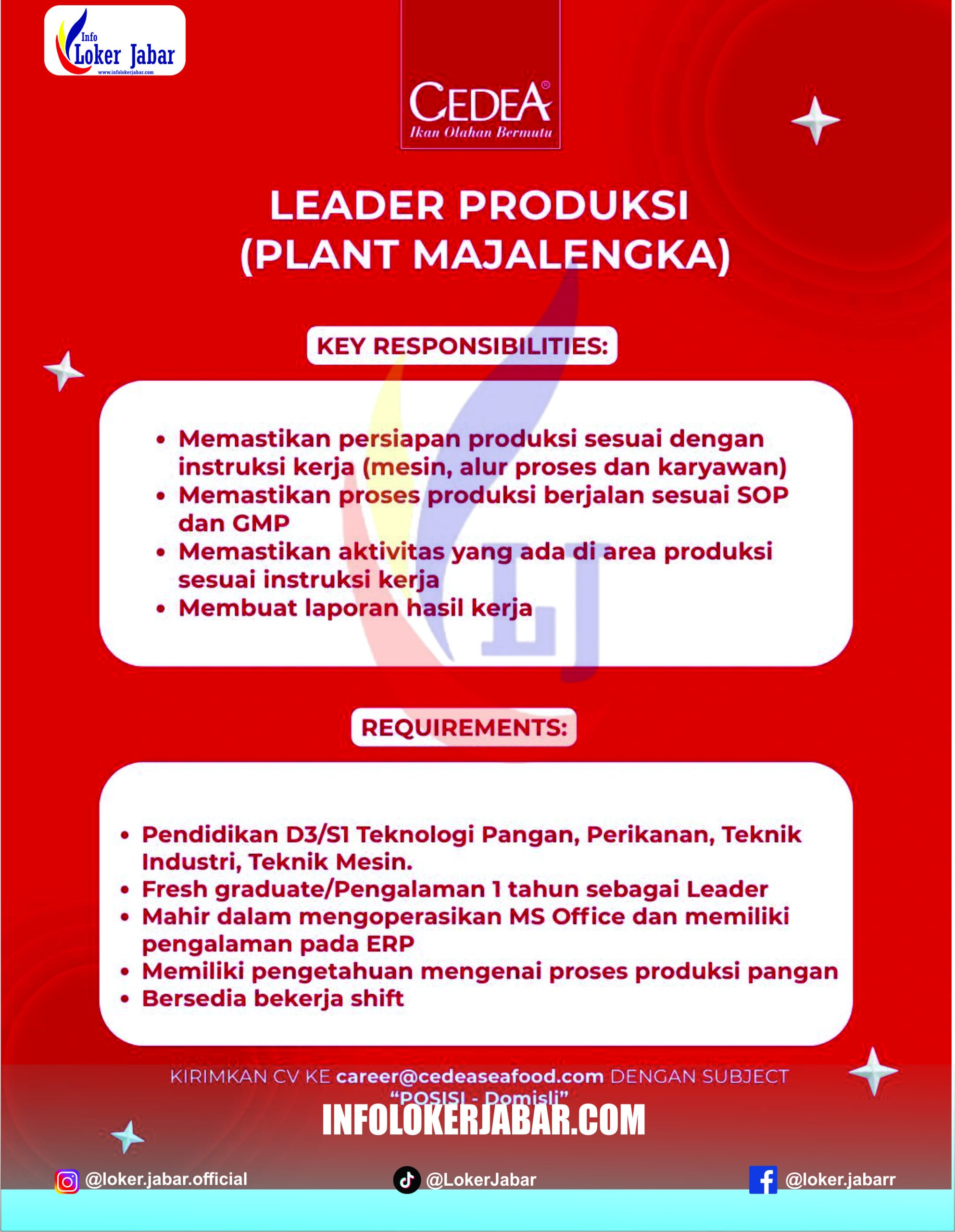 Lowongan Kerja Leader Produksi CEDEA Majalengka