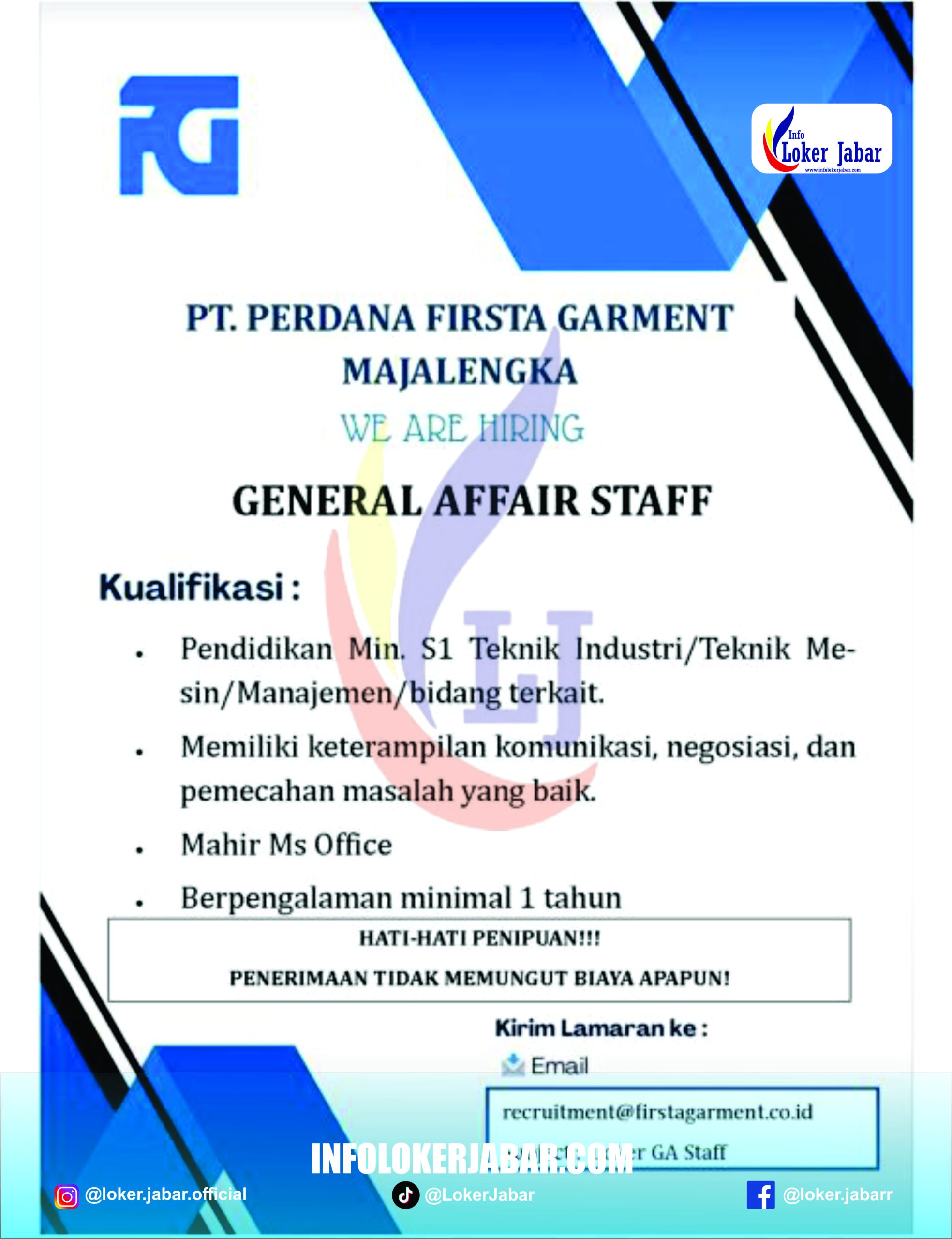 Loker PT Perdana Firsta Garment Majalengka