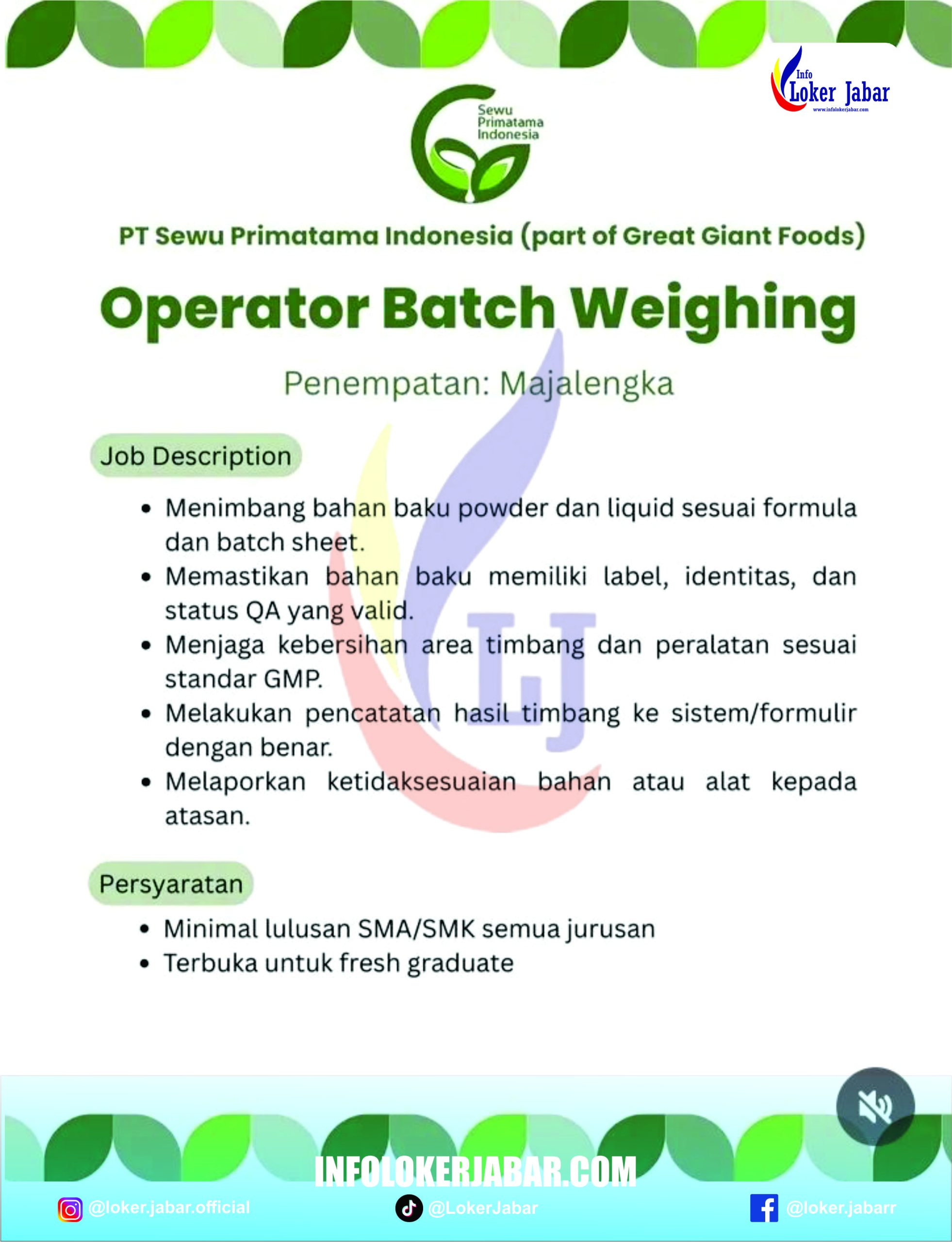 Loker Operator Batch Weighing Majalengka