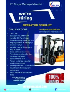 Lowongan Kerja Operator Forklift PT Surya Cahaya Mandiri