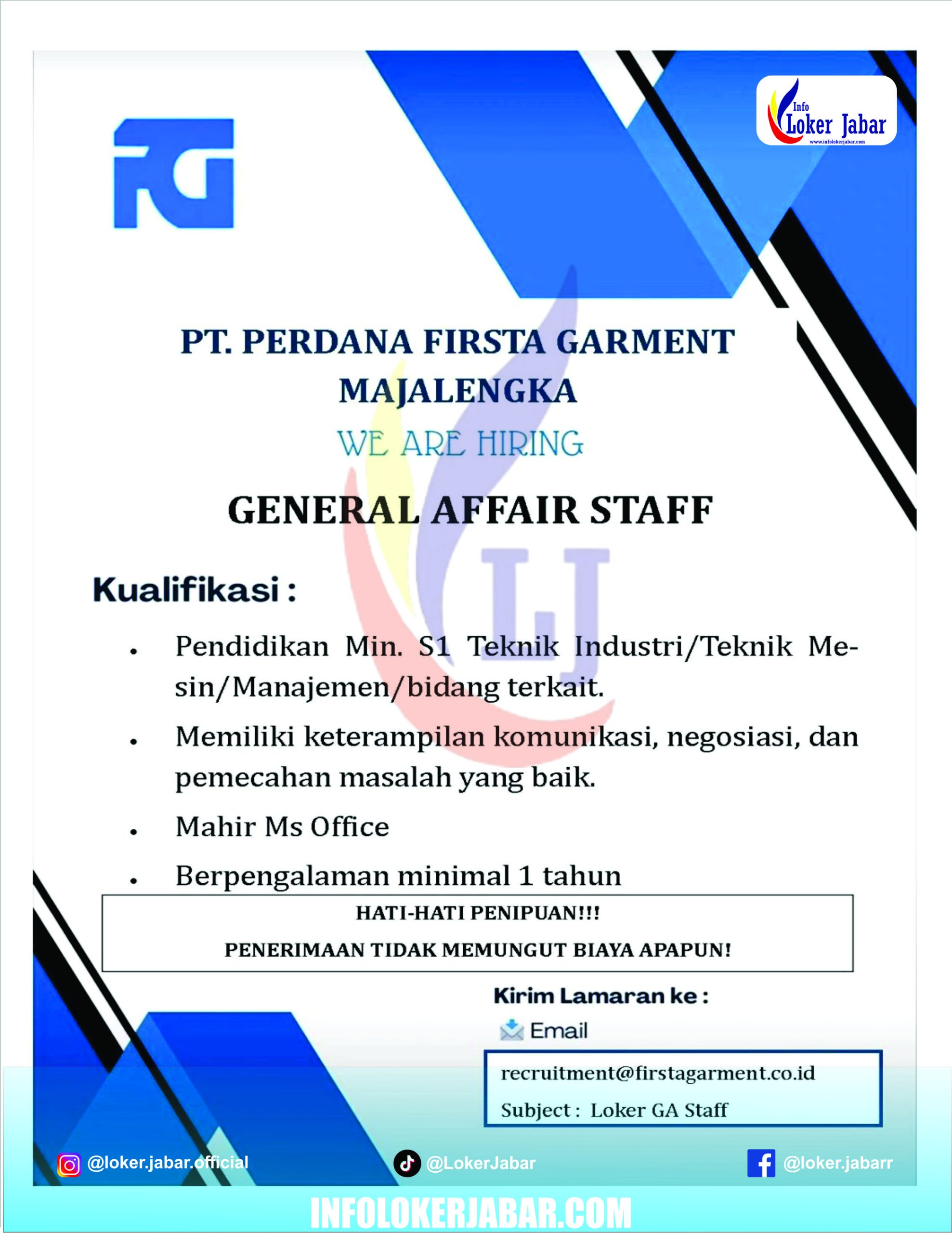 Loker PT Perdana Firsta Garment Majalengka