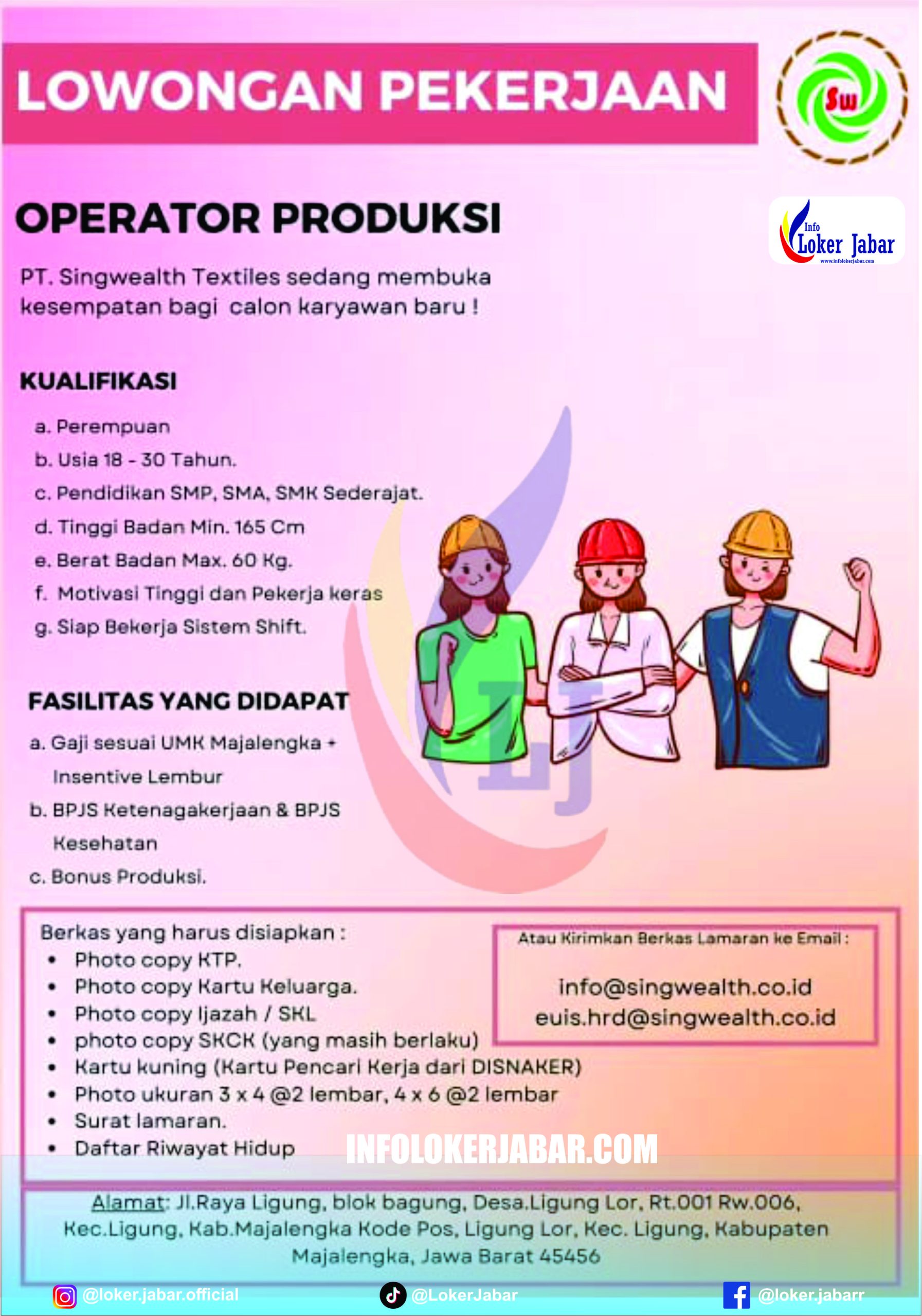 Lowongan Kerja PT Singwealth Textiles Majalengka Operator Produksi