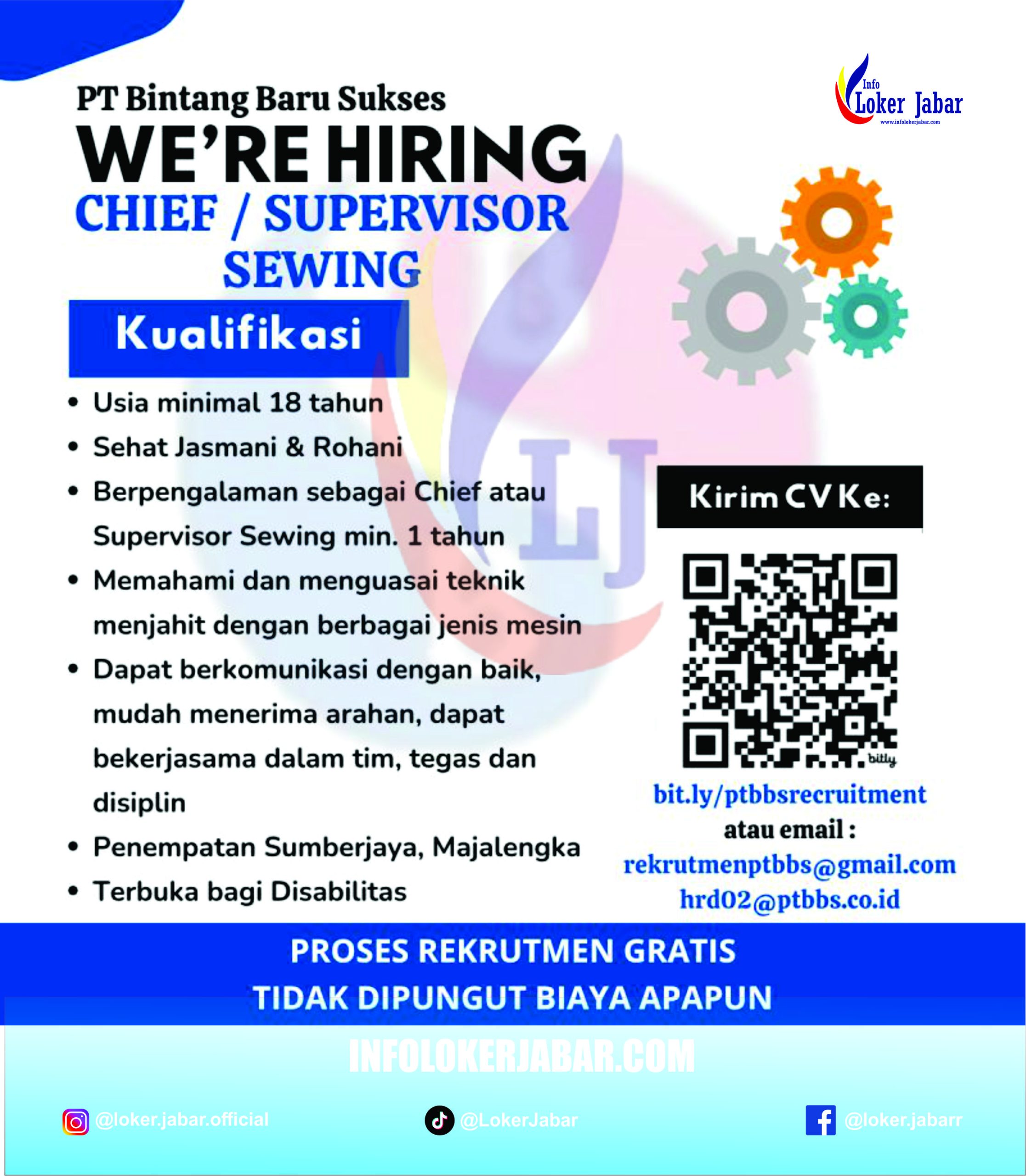 Lowongan Kerja PT Bintang Baru Sukses Majalengka: Chief / Supervisor Sewing 2026