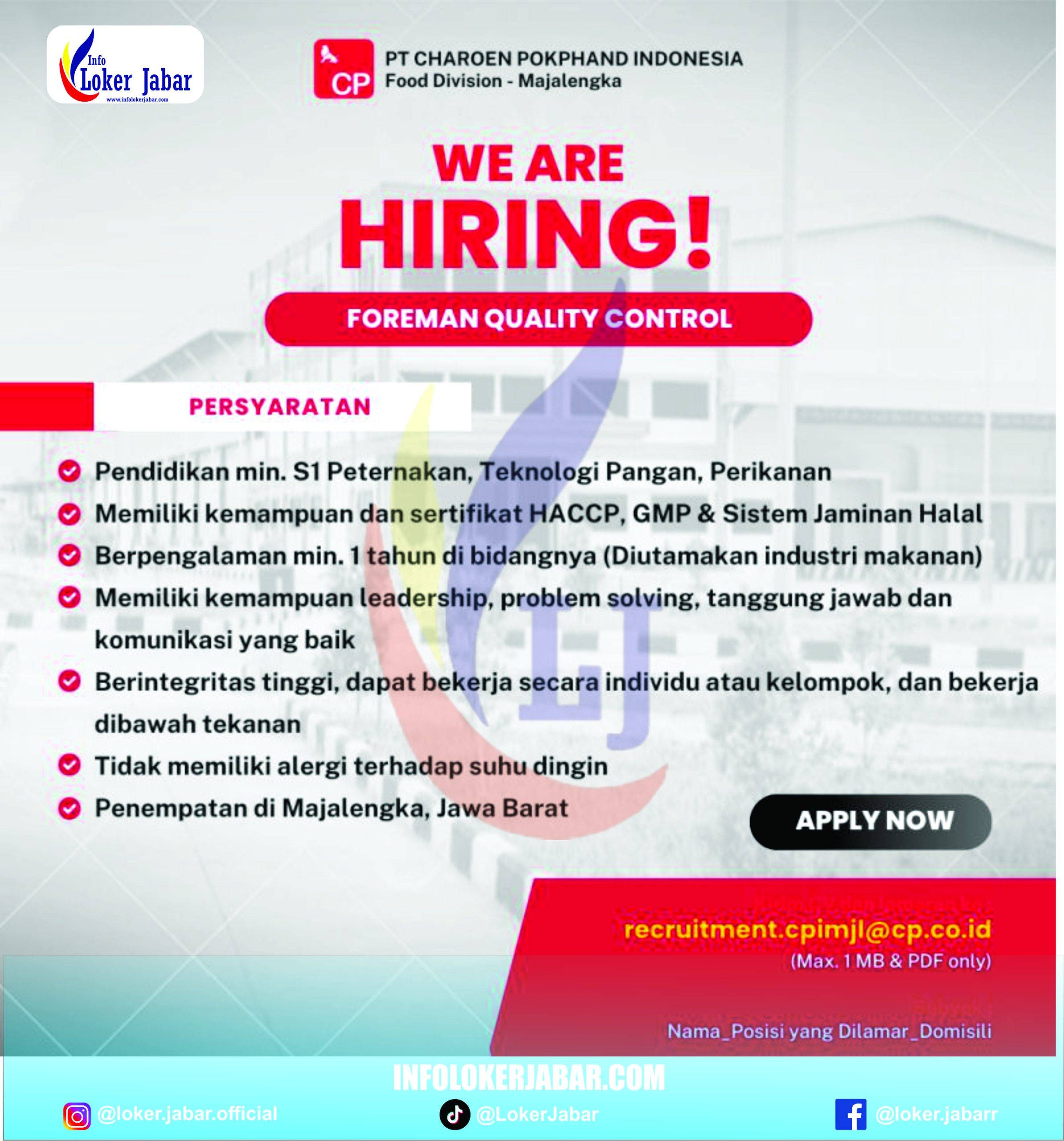 Loker PT Charoen Pokphand Indonesia Majalengka