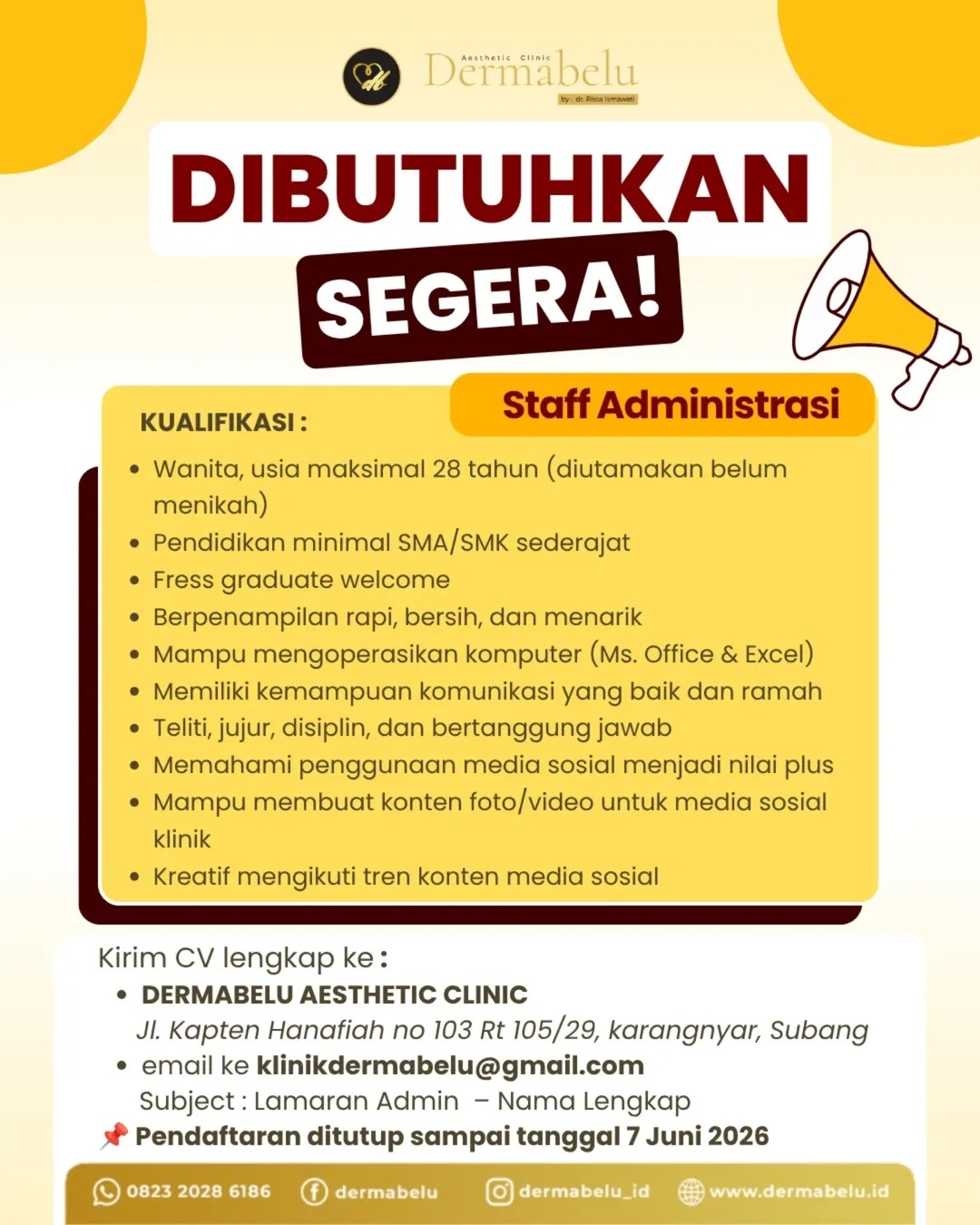Lowongan Kerja Dermabelu Aesthetic Clinic Subang