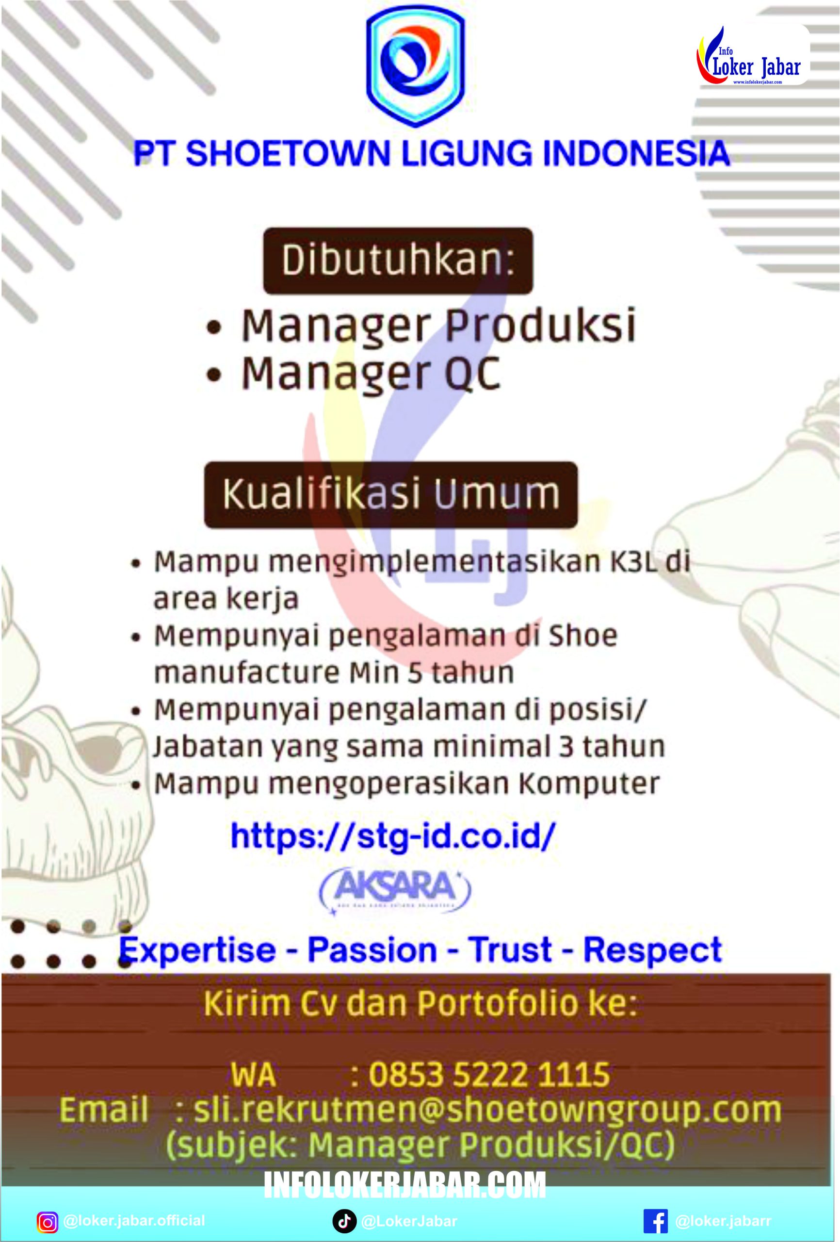 Loker PT Shoetown Ligung Indonesia