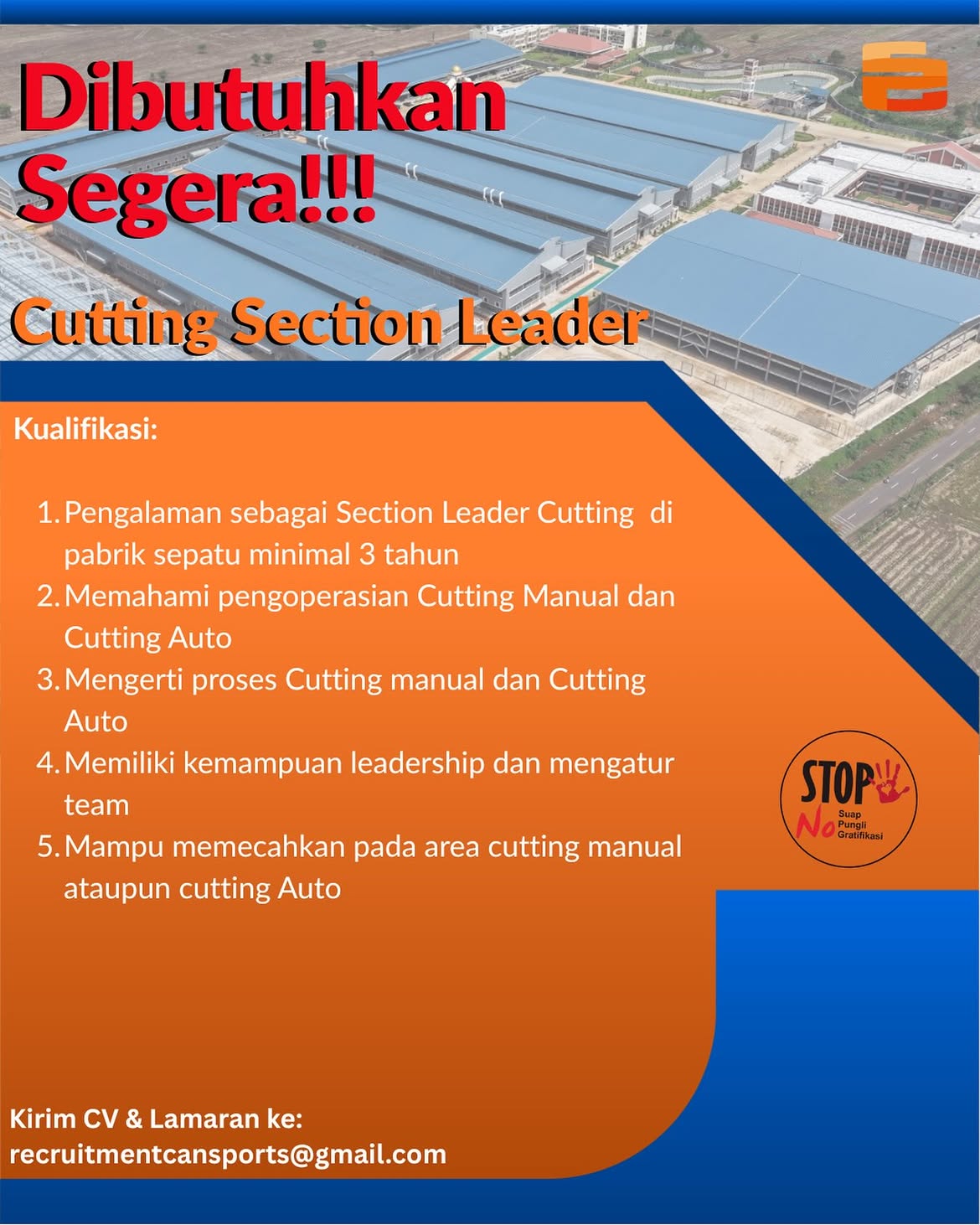 Lowongan Kerja Cutting Section Leader PT Can Sports Indonesia